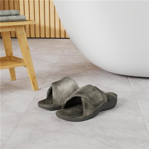 Women's Plantar Fasciitis Fuzzy House Orthopedic Adjustable Slippers With Arch - Picture 2 of 14